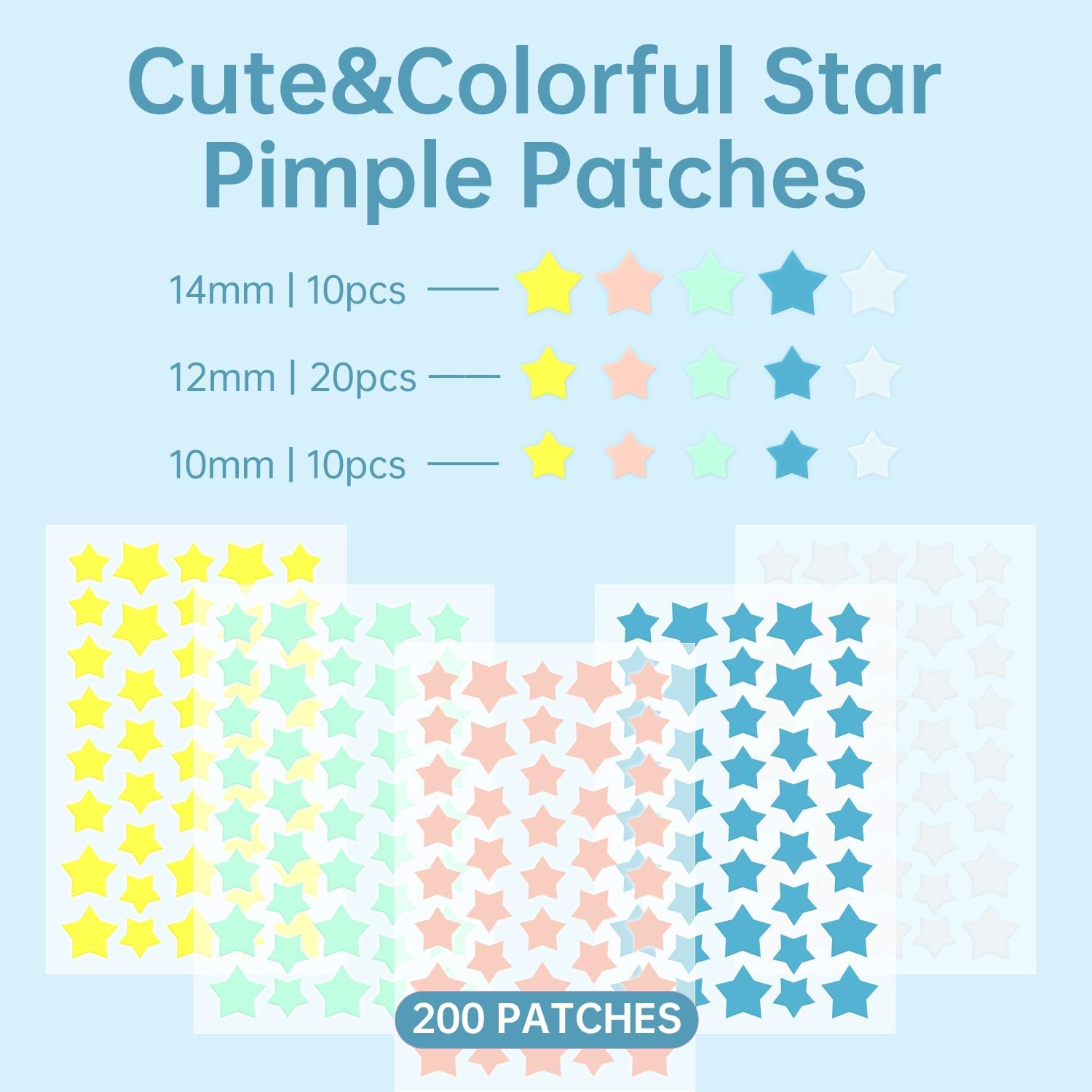 REDANHA 200 Counts Star Patch for Face, Hydrocolloid Acne Pimple Patch with Tea Tree Oil for Party Gift Covering Zits Blemishes